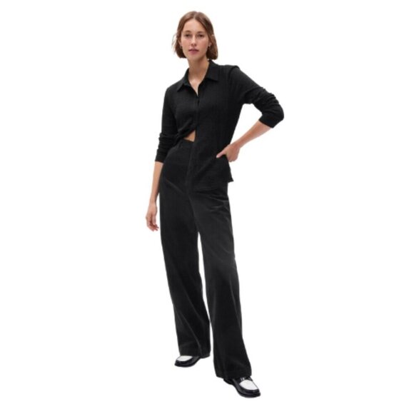 GAP Womens 16 Corduroy Wide Leg Loose Black Pant - Picture 1 of 14